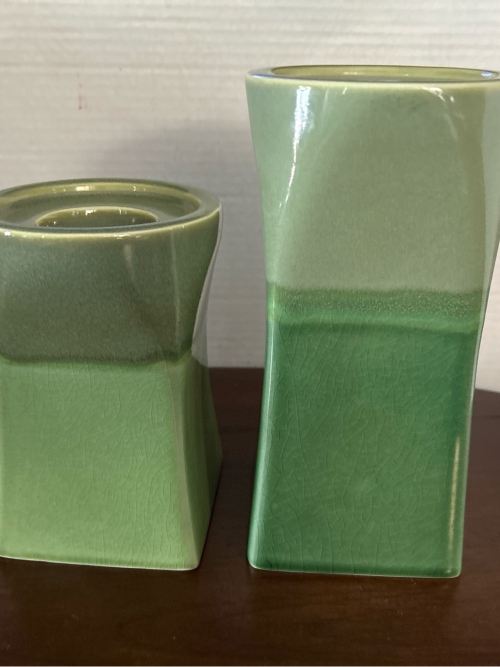 PartyLite Two-Tone Green Ceramic Vases - Set of 2